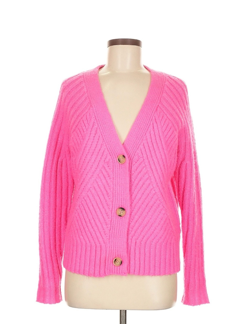 Aqua Bright Pink V-Neck Button Cardigan